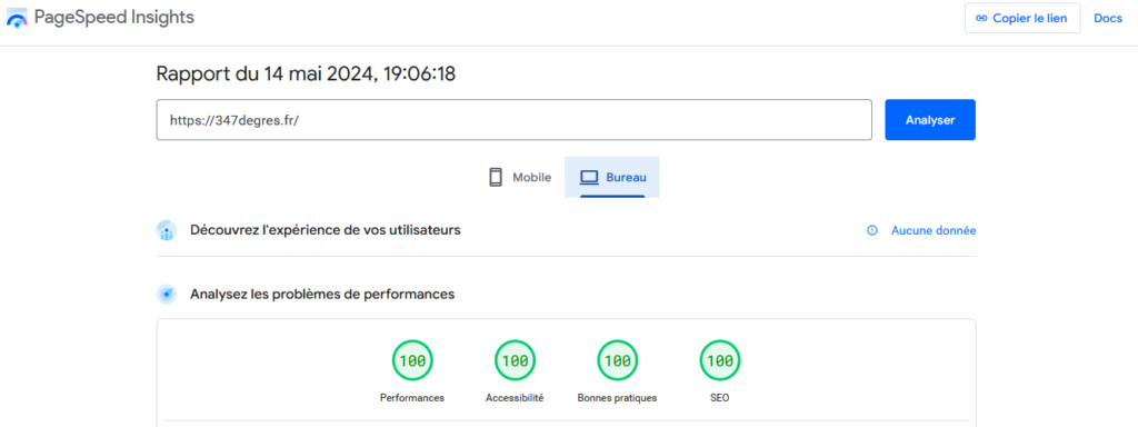 capture d'écran des résultats d'analyse d'ou outil de vitesse d'affiche de site internet.