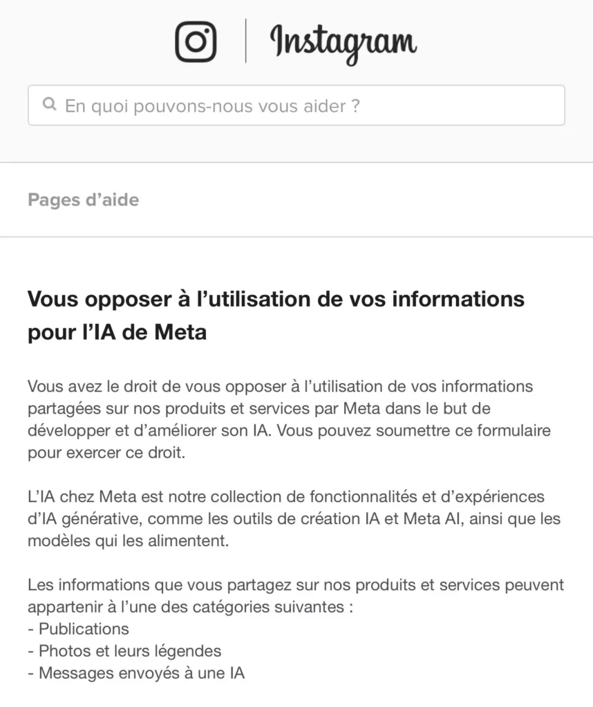 Règlement d'utilisation des données publiés sur Instagram
