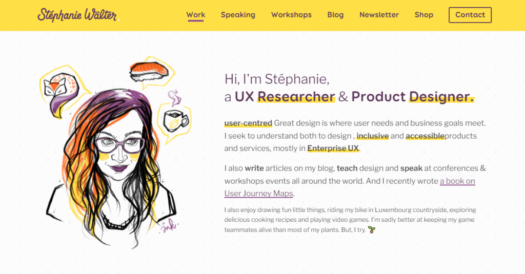 Capture d'écran de la page d'accueil du site internet d'une UX Designeuse