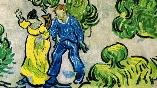 Vincent Van Gogh - Paysage avec couple se promenant et croissant de lune (détail) - 1889