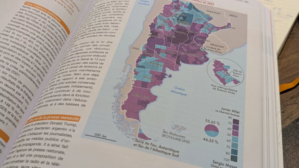 Photo d'une cartographie montrant la répartition des voix entre les deux candidats à l'élection présidentielle en Argentine en 2023.